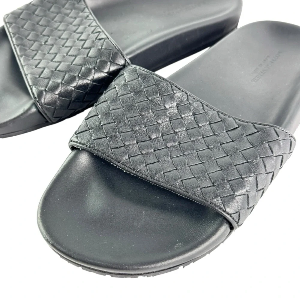 BOTTEGA VENETA Black Intrecciato Woven Leather Men Slide Sandals 40-7US - Picture 7 of 11